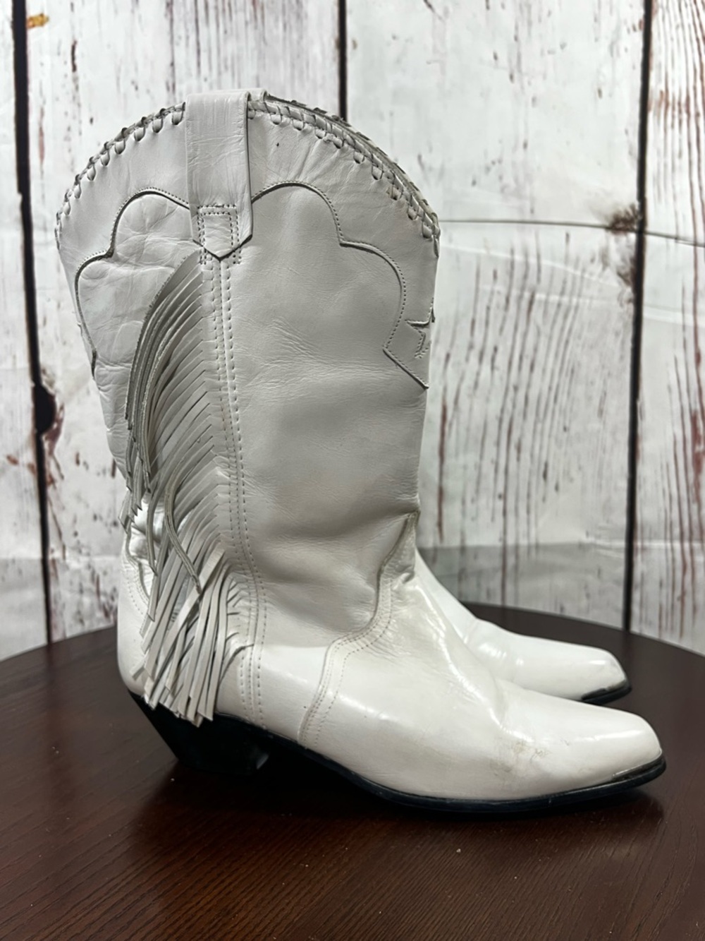 Acme White Fringe Leather Cowboy Boots women’s 9 *may have been repainted over